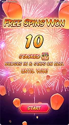 Wild Fireworks · Mengenali simbol Wild bertumpuk, Scatter, dan tombol putar utama di area antarmuka bawah.