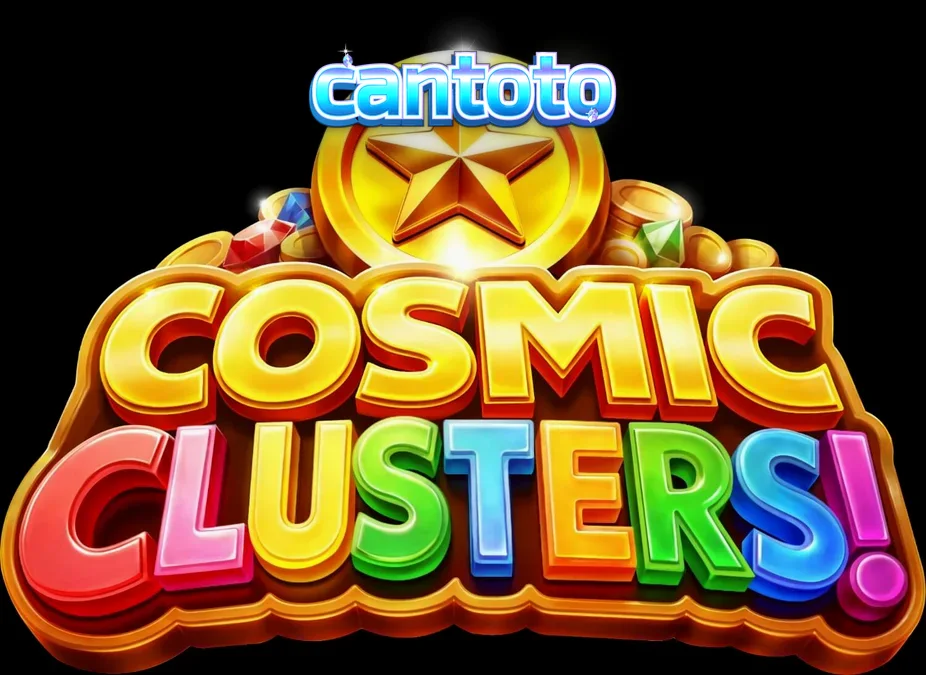 Tampilan visual slot Cosmic Clusters dengan tema luar angkasa dan neon